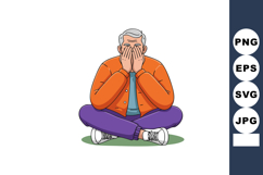 Elderly man sitting cross-legged with hands covering face ex Product Image 1