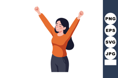 Young woman stretching arms upward wearing orange sweater an Product Image 1