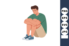 Sad young man sitting with knees hugged expressing lonelines Product Image 1