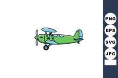 Green and blue small vintage biplane airplane vector illustr Product Image 1