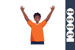 Happy excited young man raising hands with smile in orange s Product Image 1