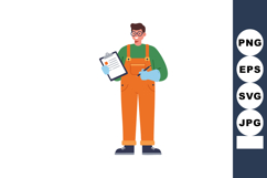 Man in orange overalls holding clipboard and pen checking wo Product Image 1