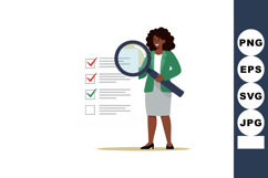 Businesswoman holding magnifying glass examining checklist f Product Image 1