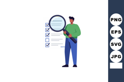Man holding magnifying glass inspecting checklist for accura Product Image 1
