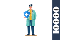Doctor holding shield with medical cross symbol representing Product Image 1