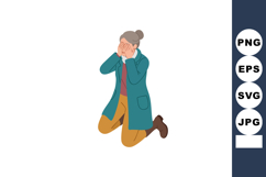 Woman Kneeling and Covering Face with Hands Showing Sadness Product Image 1