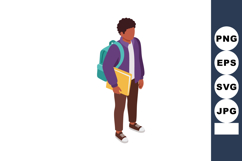 Student holding book with backpack standing and wearing casu Product Image 1
