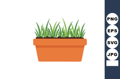 Green Grass Growing in Terracotta Flower Pot Vector Design f Product Image 1