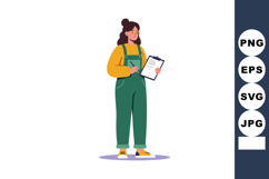 Young woman writing notes on clipboard wearing yellow sweate Product Image 1