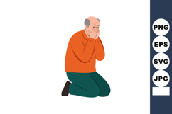 Sad elderly man kneeling and covering face with hands expres Product Image 1