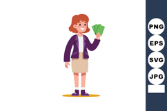Young woman holding money bills smiling in casual outfit sta Product Image 1