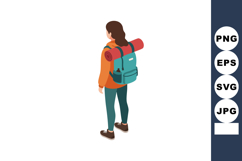 Woman traveler with backpack and rolled sleeping mat in oran Product Image 1