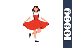 Young woman dancing happily in red skirt and suspenders smil Product Image 1