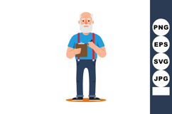 Elderly man with white beard holding clipboard wearing blue Product Image 1