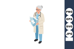 Female doctor holding shield with medical cross symbol healt Product Image 1