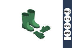 Green rubber boots and gloves set for gardening and outdoor Product Image 1