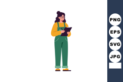 Woman standing holding clipboard and writing with pen in cas Product Image 1
