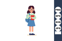Student girl holding book with backpack wearing glasses and Product Image 1