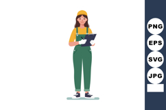 Female construction worker in yellow hard hat with clipboard Product Image 1