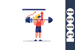 Man lifting heavy barbell with rising chart background showi Product Image 1