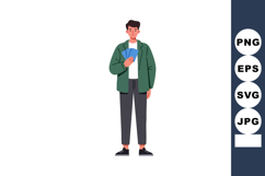 Young man standing and holding blue cards casual outfit vect Product Image 1