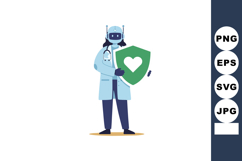 Robot doctor holding green shield with heart symbol represen Product Image 1
