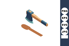 Axe tool with wooden handle and metal blade casting shadow i Product Image 1