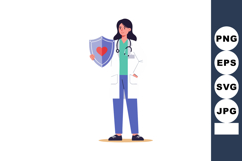 Female doctor holding heart shield symbolizing medical prote Product Image 1