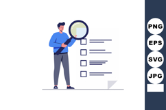 Man holding magnifying glass inspecting checklist for organi Product Image 1