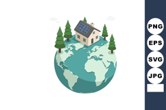 House with solar panels on globe surrounded by pine trees re Product Image 1