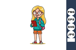 Girl with tablet wearing glasses backpack and casual clothes Product Image 1