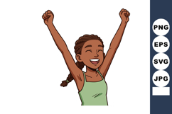 Happy young girl celebrating success with raised arms and jo Product Image 1