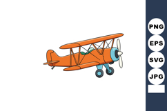Orange vintage biplane with propeller and blue accents flyin Product Image 1