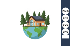 Eco friendly house with solar panels surrounded by pine tree Product Image 1