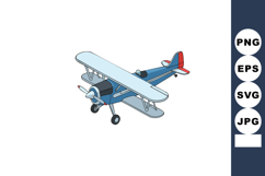 Blue and red vintage biplane airplane vector illustration in Product Image 1