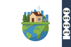Sustainable house with solar panels and forest trees on gree Product Image 1