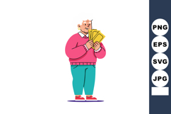 Elderly woman holding multiple yellow tickets in casual clot Product Image 1