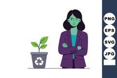 Woman with arms crossed standing next to a recycling plant p Product Image 1