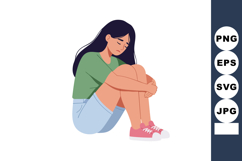 Sad young woman sitting hugging knees with closed eyes in ca Product Image 1