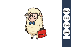 Cute sheep character with glasses bow tie and red briefcase Product Image 1