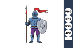 Medieval knight in blue armor holding spear and shield with Product Image 1