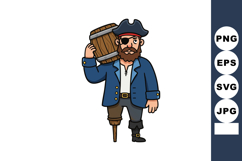 Pirate character carrying wooden barrel with peg leg and eye Product Image 1