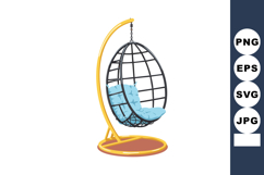 Hanging egg chair with blue cushion and yellow metal frame v Product Image 1