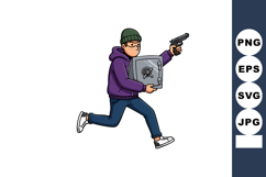 Man Running Holding Gun and Safe Robbery Crime Action Illust Product Image 1