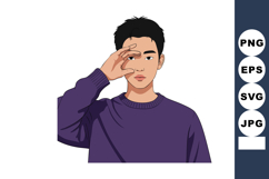 Young man making circle gesture with hand wearing purple swe Product Image 1