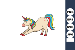 Unicorn stretching with colorful rainbow mane and tail carto Product Image 1