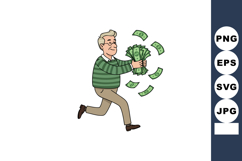 Elderly man running happily holding large stack of money car Product Image 1