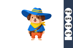 Cute dog dressed as cowboy wearing blue hat yellow scarf and Product Image 1