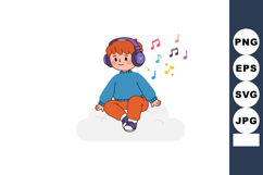 Child Listening to Music Wearing Headphones Sitting on Cloud Product Image 1