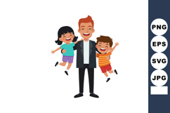 Father happily holding cheerful daughter and son in joyful f Product Image 1